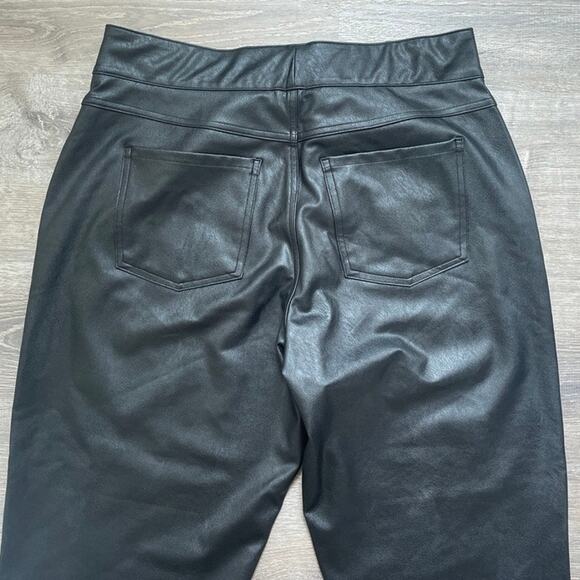 SPANX Leather Like Black Faux II Slim Straight Leg Pants High Rise Shaping 37" w - Picture 6 of 8